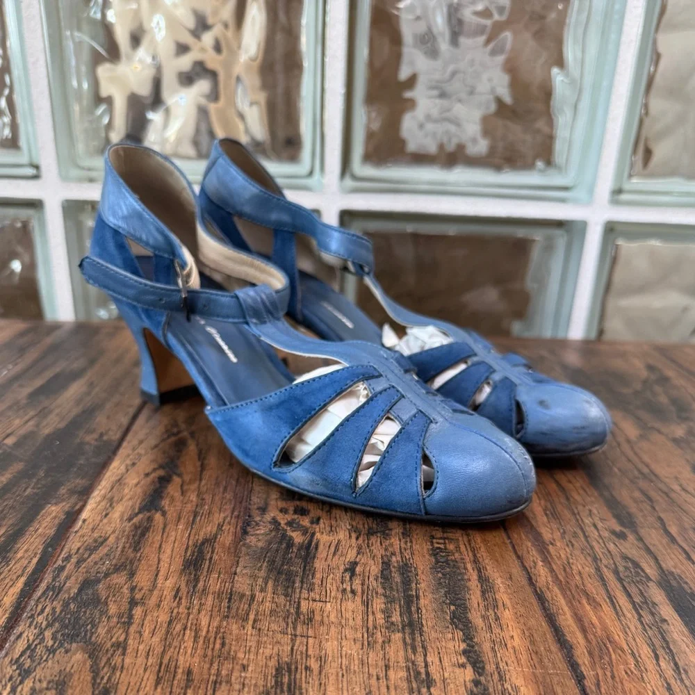 Remix Balboa Blue Retro 1930s Vintage Swing Dance Heels Sandals Pumps 7.5 - Picture 2 of 8